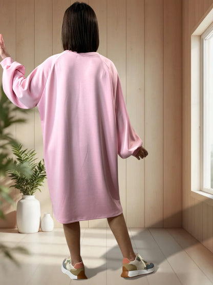 CHRISTINA - ROBE TUNIQUE OVERSIZE EN SWEAT ROSE JUSQU'A LA TAILLE 54/56
