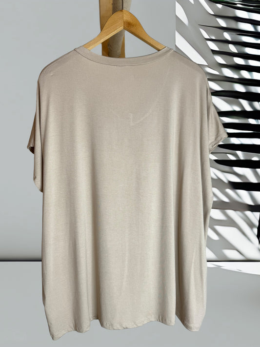 MARIO - T-SHIRT BEIGE EN VISCOSE JUSQU'A LA TAILLE 56/58
