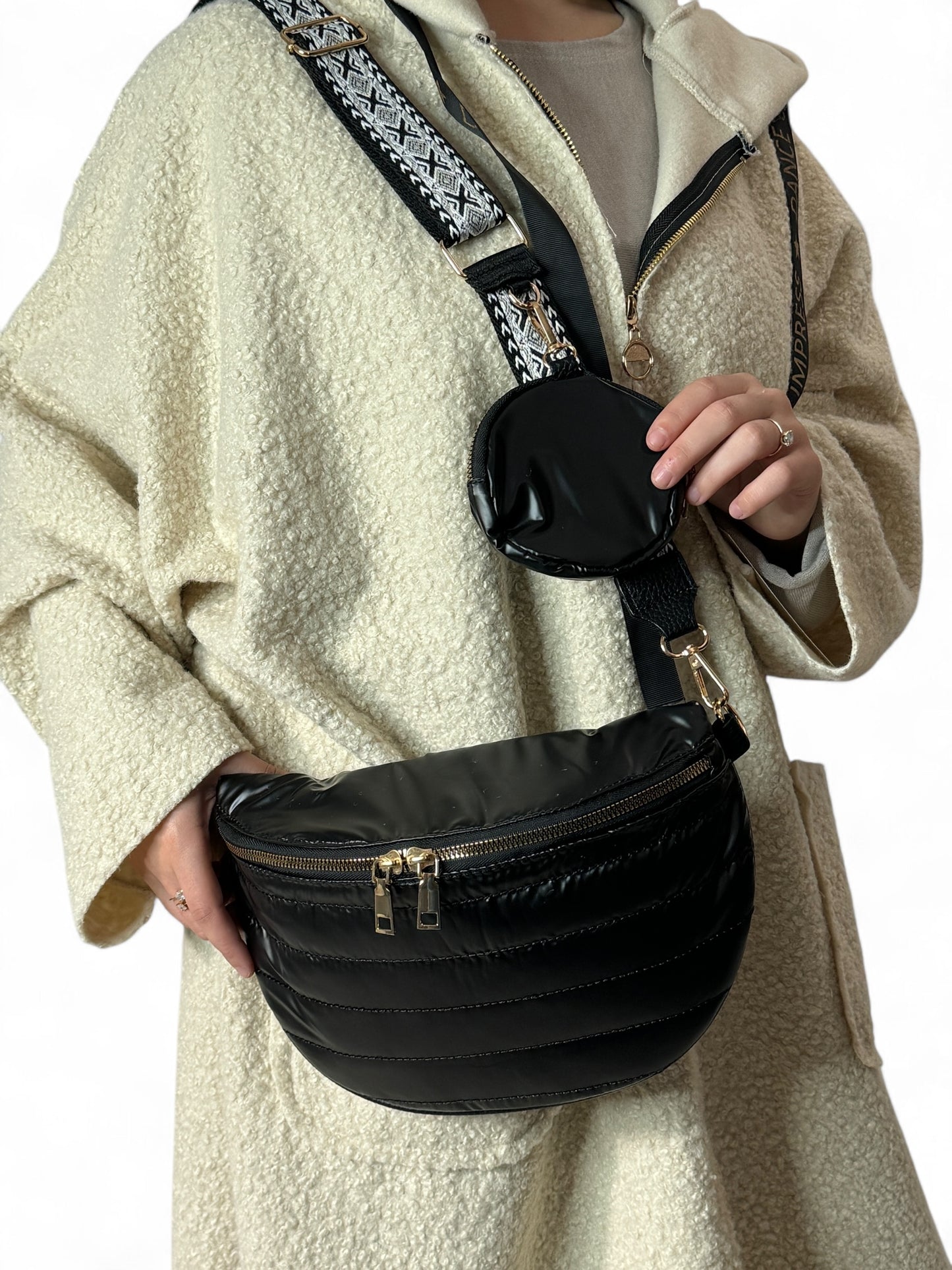 ISATIS - GRAND SAC BANANE ET SON PORTE MONNAIE MATELASSE NOIR