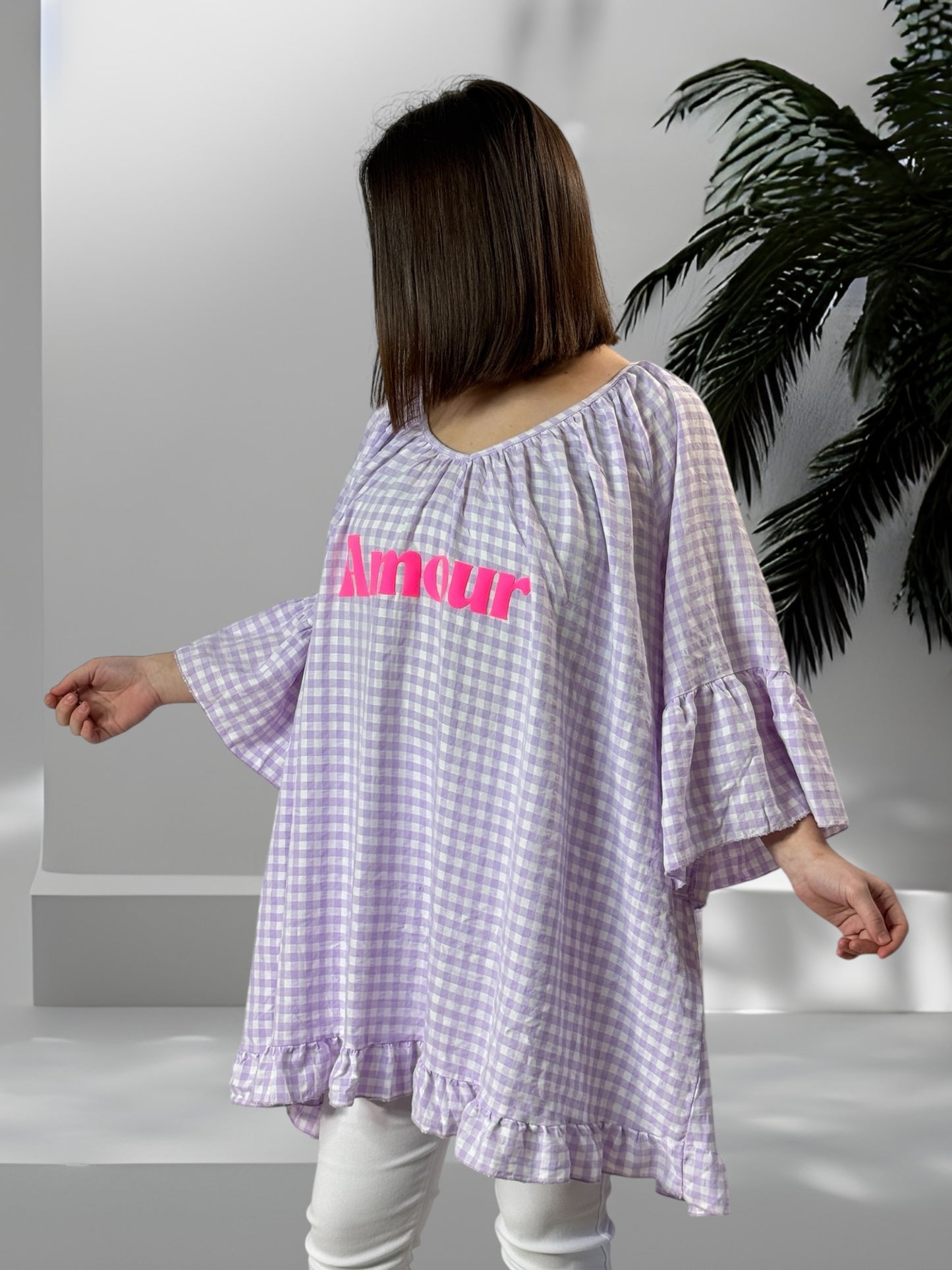 MERYL - TUNIQUE VICHY LILAS JUSQU'A LA TAILLE 54/56