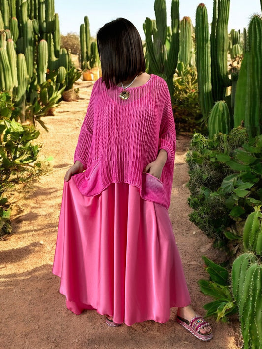 TIPHAINE - ROBE AMPLE FLUIDE FUCHSIA JUSQU'A LA TAILLE 50/52
