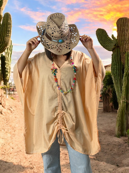 EMILIE - TUNIQUE OVERSIZE ABRICOT EN COTON JUSQU'A LA TAILLE 58