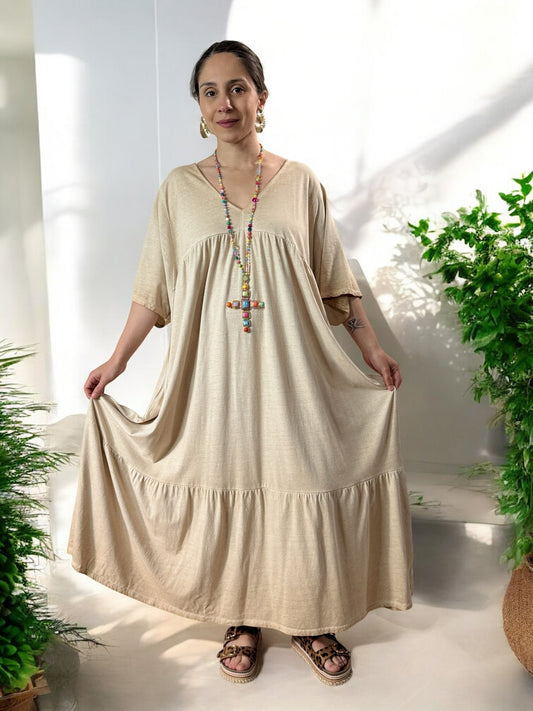 CAMERON - ROBE LONGUE CAMEL EN COTON JUSQU'A LA TAILLE 54