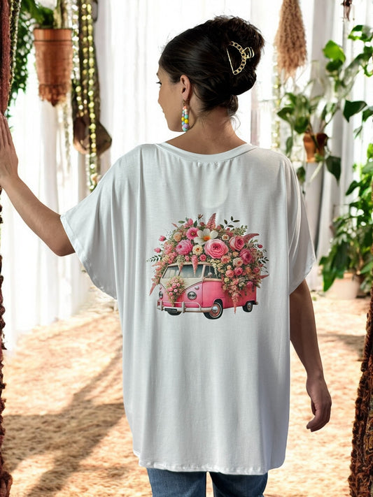BILLIE - T-SHIRT BLANC EN VISCOSE MOTIF COMBI JUSQU'A LA TAILLE 56/58