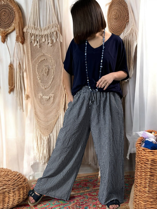 LEO - PANTALON VICHY MARINE JUSQU'A 50