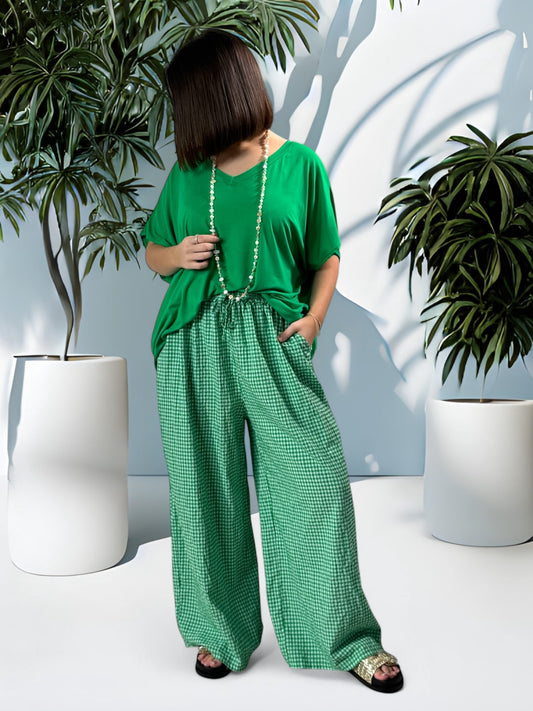LEO - PANTALON VICHY VERT JUSQU'A 50