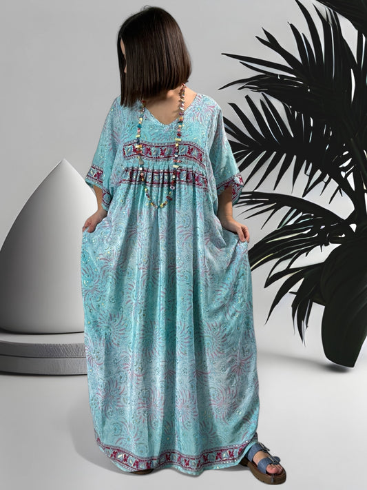 MATHILDA - ROBE LONGUE BOHEME ASPECT SOIE JUSQU'A LA TAILLE 54