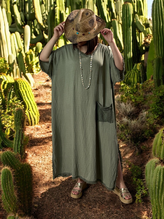 ABBY - ROBE KAKI 1 POCHE JUSQU'A LA TAILLE 54