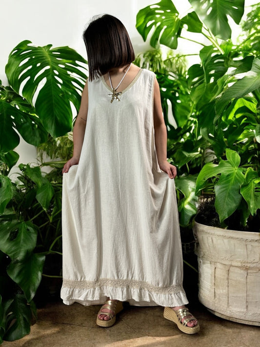ESTELLE - ROBE OVERSIZE BEIGE LIN VISCOSE JUSQU'A LA TAILLE 54/56