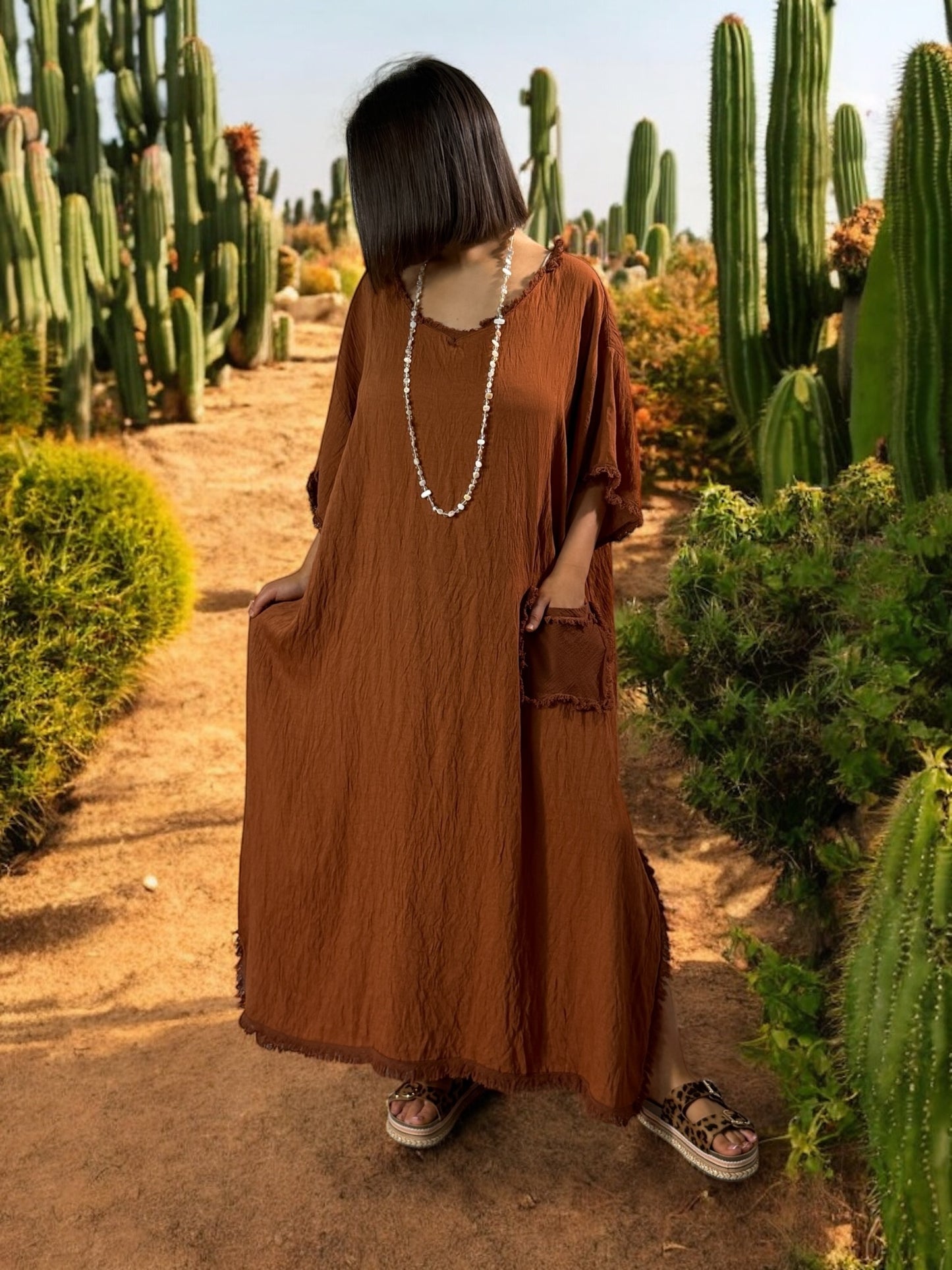 ABBY - ROBE OVERSIZE TERRACOTA 1 POCHE JUSQU'A LA TAILLE 54