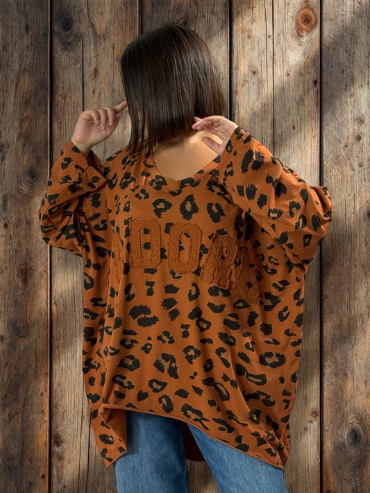 SAVANE -  TEE-SHIRT OVERSIZE LEOPARD ROUX JUSQU'A LA TAILLE 56