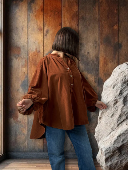 ALICIA - BLOUSE ROUILLE EN VELOURS MILLERAIES OVERSIZE JUSQU'A LA TAILLE 56