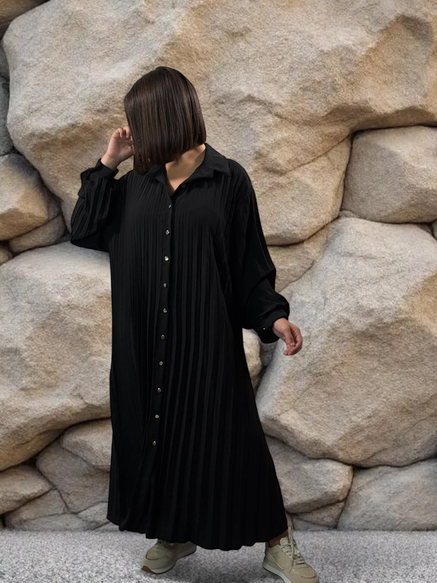 MAROUSSIA - ROBE NOIRE PLIS SOLEIL JUSQU'A LA TAILLE 56