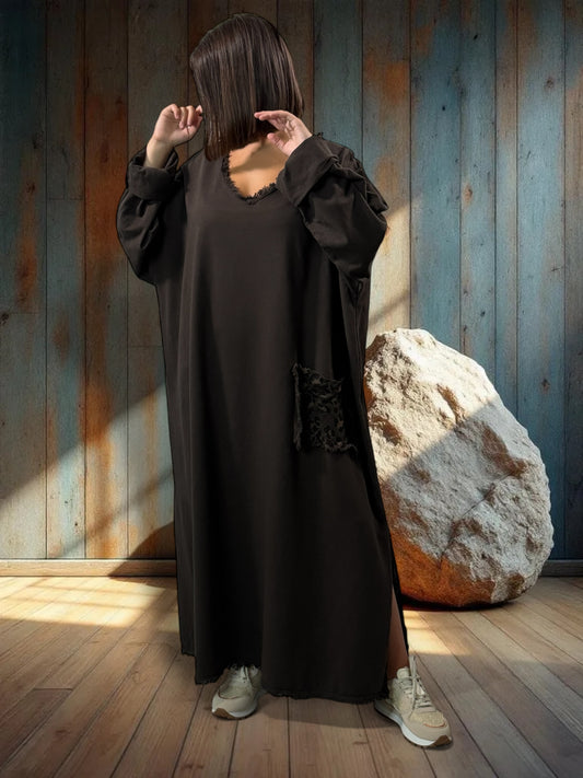 SALOME - ROBE OVERSIZE MARRON POCHE LEOPARD JUSQU'A LA TAILLE 58