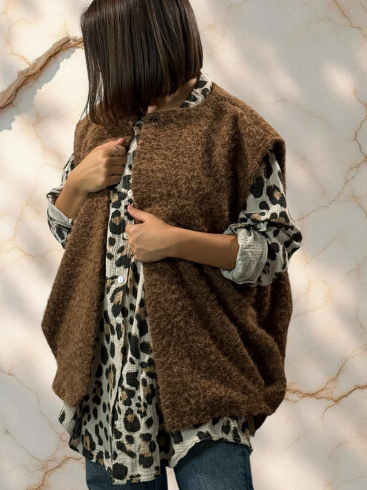 LUDO - GILET MARRON SANS MANCHE JUSQU'A LA TAILLE 50/52