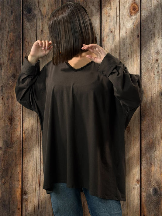 ESTEBAN - T-SHIRT MARRON MANCHES LONGUES JUSQU'A LA TAILLE 56