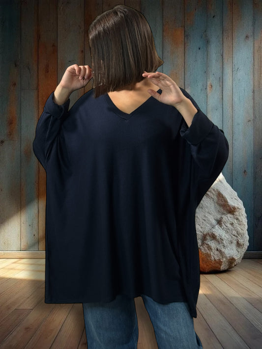 OSCAR - PULL OVERSIZE MARINE EN MAILLE FLUIDE JUSQU'A LA TAILLE 56