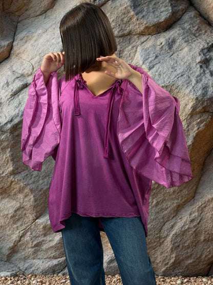 EMILIE - BLOUSE CYCLAMEN EN COTON OVERSIZE JUSQU'A LA TAILLE 52