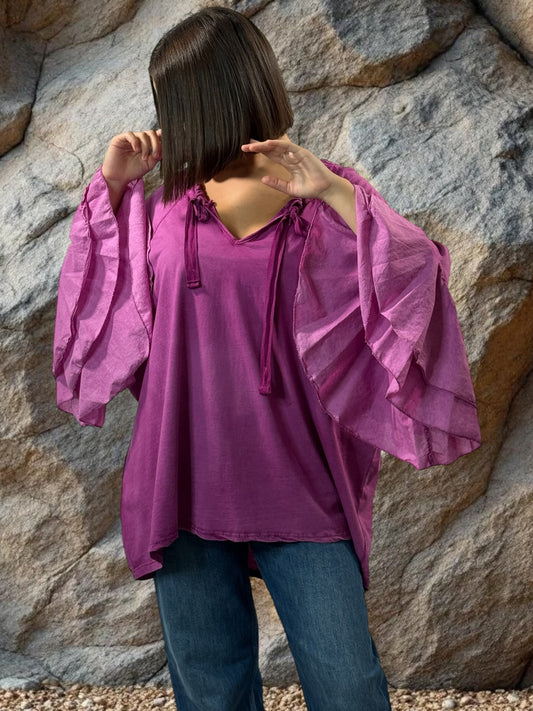 EMILIE - BLOUSE CYCLAMEN EN COTON OVERSIZE JUSQU'A LA TAILLE 52