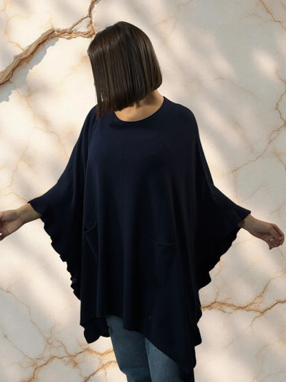 BIANCA - PONCHO MARINE EN MAILLE JUSQU'A LA TAILLE 56/58