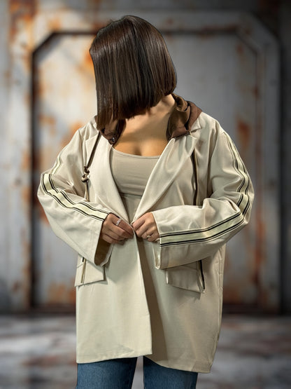 CAMERON - BLAZER BEIGE AVEC CAPUCHE JUSQU'A LA TAILLE 52/54