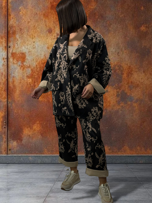 ALYSON - BLAZER NOIR A MOTIF EN SUEDINE JUSQU'A LA TAILLE 52