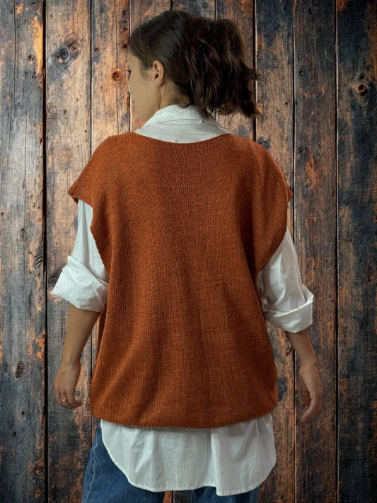 GIANNI - GILET ROUX SANS MANCHE POCHES EN JEAN JUSQU'A LA TAILLE 52