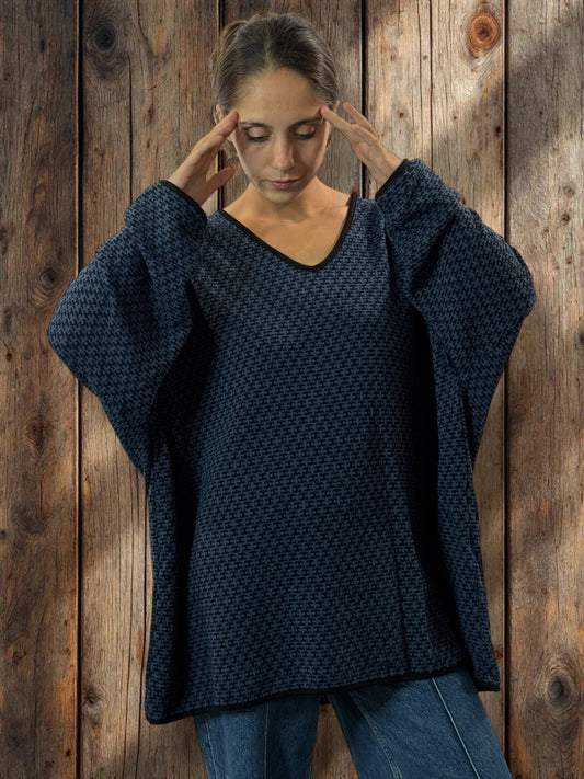 PABLO - PULL EN MAILLE A MOTIF BLEU JUSQU'A LA TAILLE 56