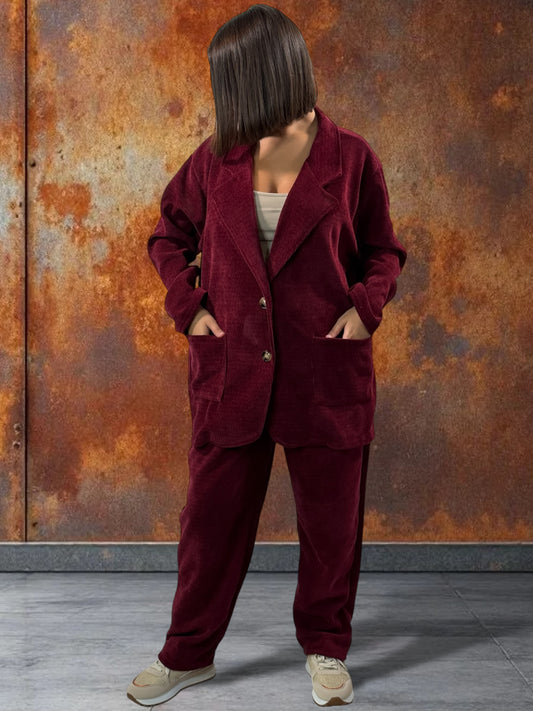 FLAVIE - VESTE BORDEAUX EN VELOURS JUSQU'A LA TAILLE 52