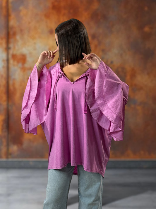 EMILIE - BLOUSE LILAS EN COTON OVERSIZE JUSQU'A LA TAILLE 52