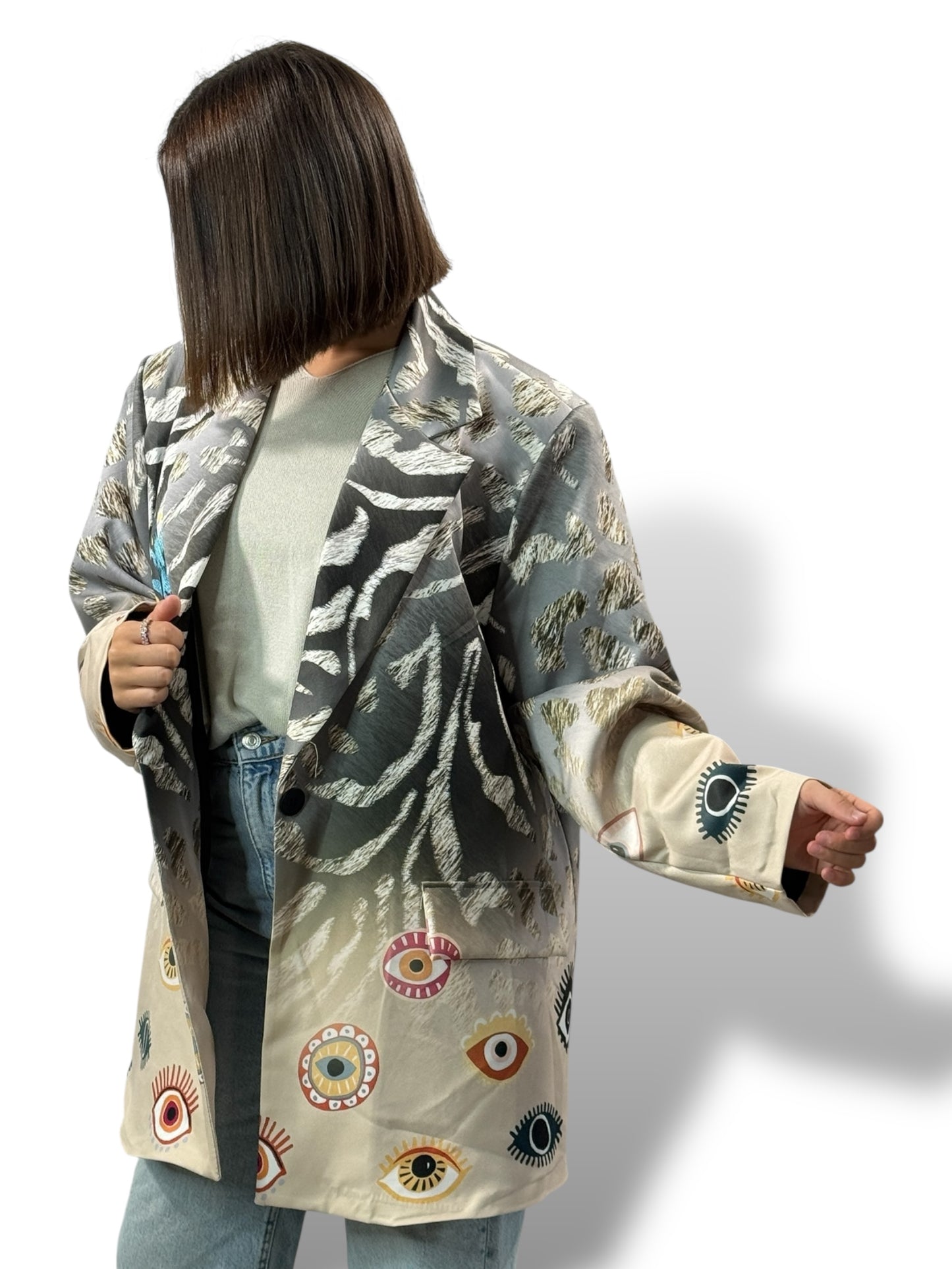 HAPINESS - VESTE OVERSIZE MOTIF JUSQU'A LA TAILLE 52
