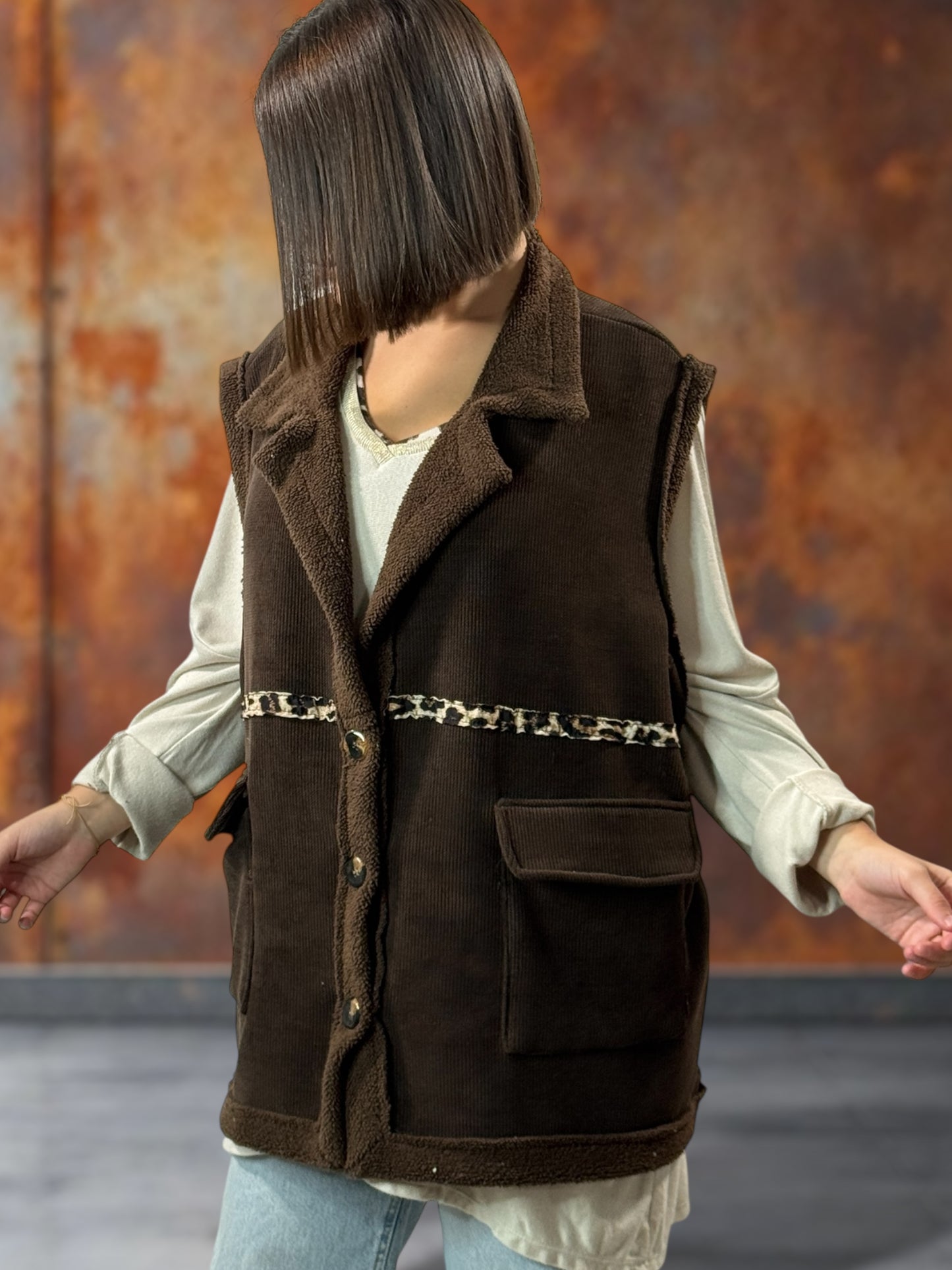 MARINO - GILET EN VELOURS MARRON TAILLE 46/48 A 56