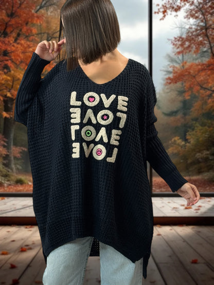 LOVELY - PULL OVERSIZE MARINE JUSQU'A LA TAILLE 56/58