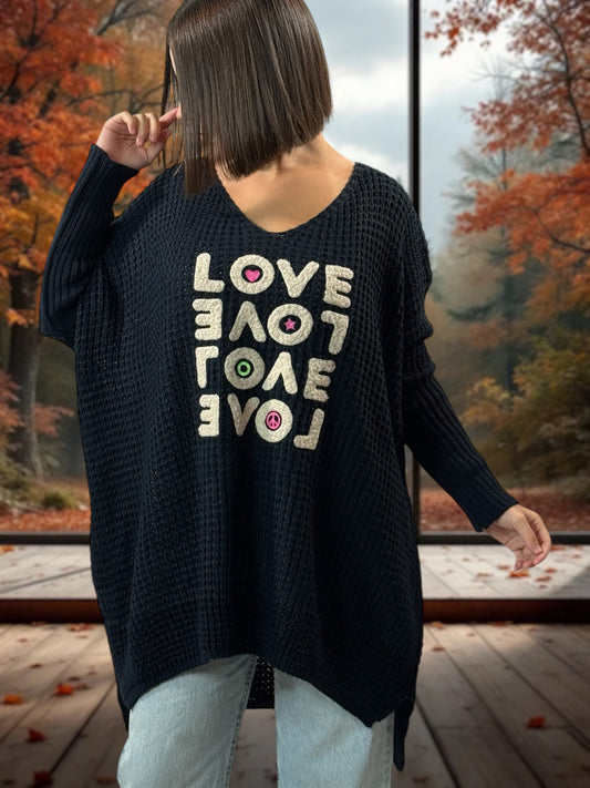 LOVELY - PULL OVERSIZE MARINE JUSQU'A LA TAILLE 56/58