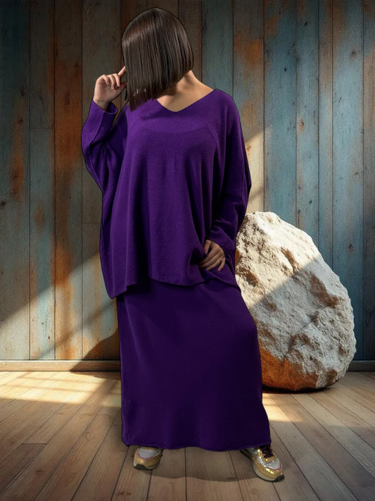 FAUSTINE - ENSEMBLE EN MAILLE VIOLET JUSQU'A LA TAILLE 52/54 VIOLET
