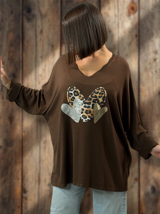 LAURA - PULL MARRON EN MAILLE FLUIDE JUSQU'A LA TAILLE 54
