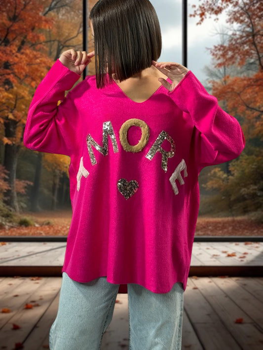 FANNY - PULL OVERSIZE FUCHSIA JUSQU'A LA TAILLE 52