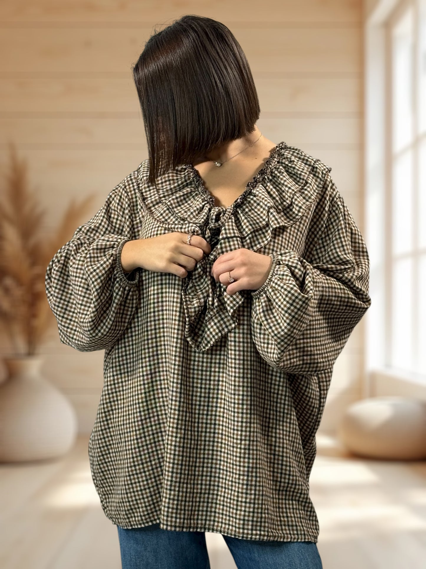 COLINE - BLOUSE A PETITS CARREAUX  JUSQU'A LA TAILLE 52/54