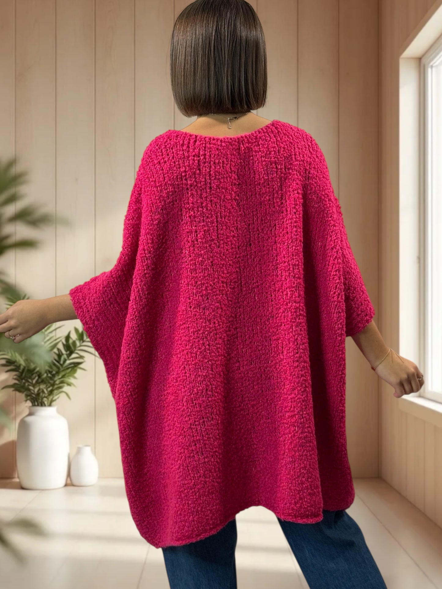 CAMILLE - PULL FUCHSIA OVERSIZE JUSQU'A LA TAILLE 58