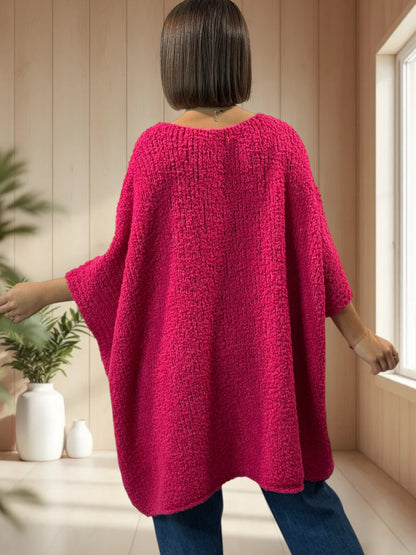 CAMILLE - PULL FUCHSIA OVERSIZE JUSQU'A LA TAILLE 58