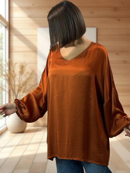 BARBARA - TUNIQUE ROUILLE OVERSIZE ASPECT SOIE JUSQU'A LA TAILLE 52