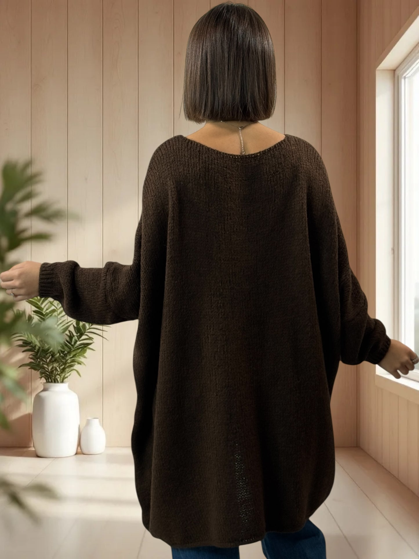 JULIA- PULL OVERSIZE MARRON JUSQU'A LA TAILLE 56/58