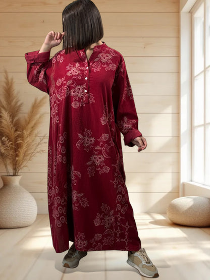VERONE - ROBE BORDEAUX A MOTIF EN VELOURS JUSQU'A LA TAILLE 52