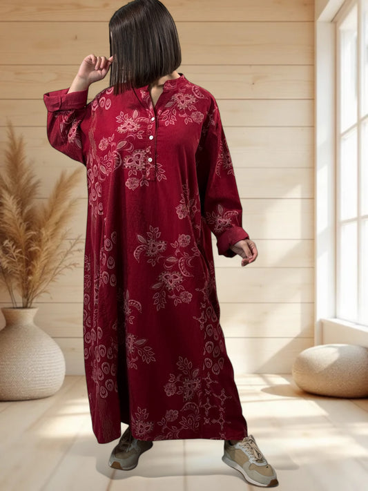 VERONE - ROBE BORDEAUX A MOTIF EN VELOURS JUSQU'A LA TAILLE 52