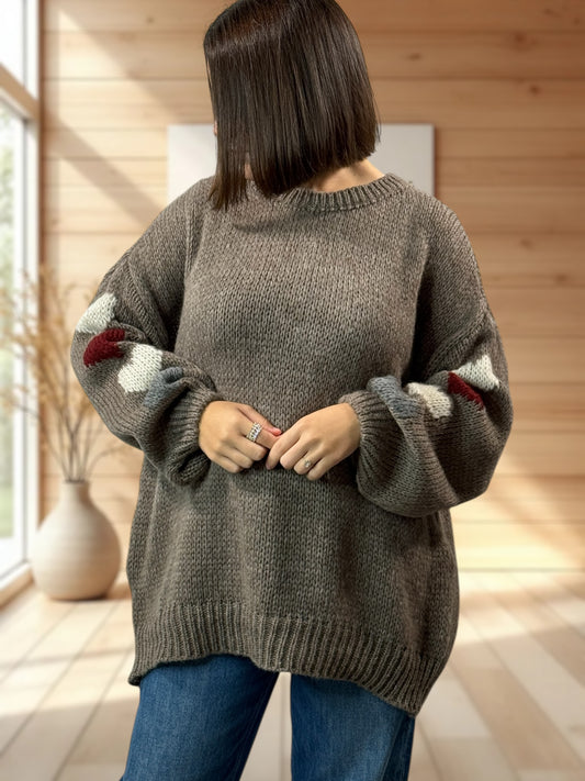 ETHAN - PULL OVERSIZE TAUPE JUSQU'A LA TAILLE 50