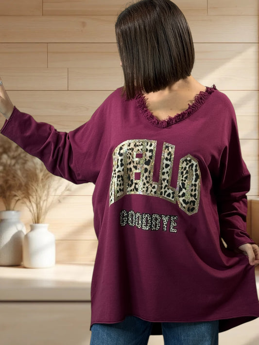 SANTIAGO - TOP CYCLAMEN EN COTON LOGO LEOPARD JUSQU'A LA TAILLE 56