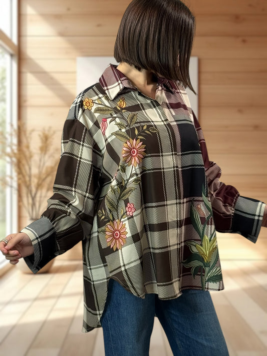 YSOLINE REF5 - CHEMISE OVERSIZE A MOTIF JUSQU'A LA TAILLE 52/54