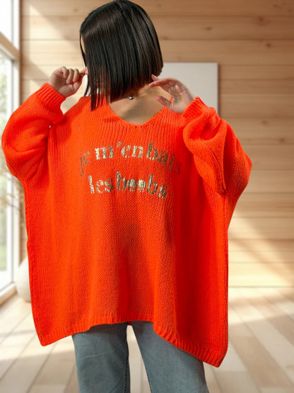 LUCIA - PULL OVERSIZE ORANGE JUSQU'A LA TAILLE 54