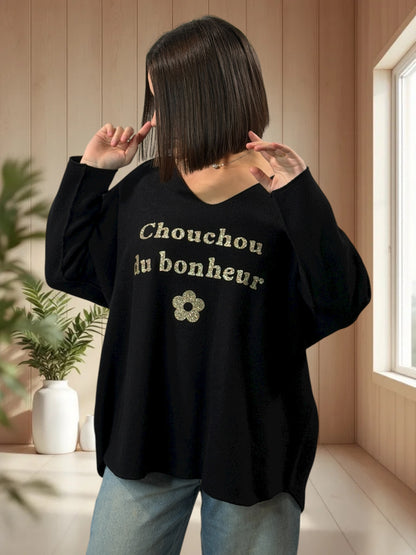 CHOUCHOU - PULL OVERSIZE NOIR JUSQU'A LA TAILLE 54