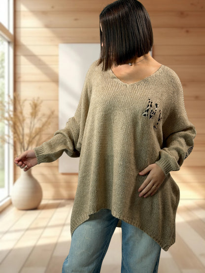 NEW YORK - PULL OVERSIZE BEIGE JUSQU'A LA TAILLE 56